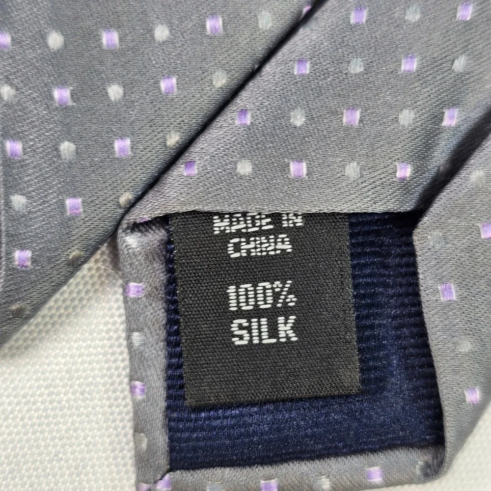 Michael Michael Kors Mens Silk Tie Grey Purple Geometric Square Pattern Necktie‎